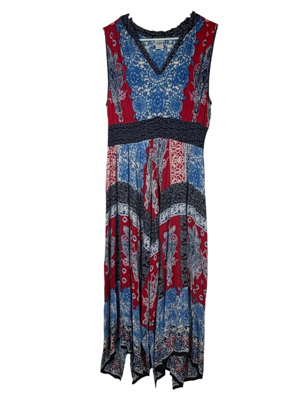 Bila Red and Blue Paisley Sleeveless Maxi Dress